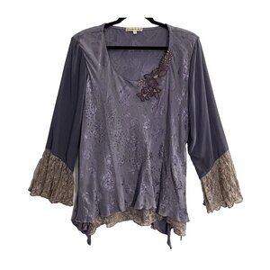 Vtg SPENCER ALEXIS Women Long Sleeve Pullover Lace Sequin Top Sz 12 Purple 14-15